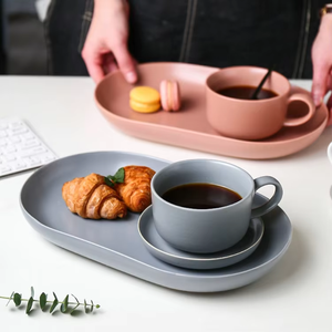 Tasse à café expresso/cappuccino en porcelaine de style nordique moderne, couleur macaron, économique, écologique, 400 ml, avec support pour biscuits et desserts - Product Image 6
