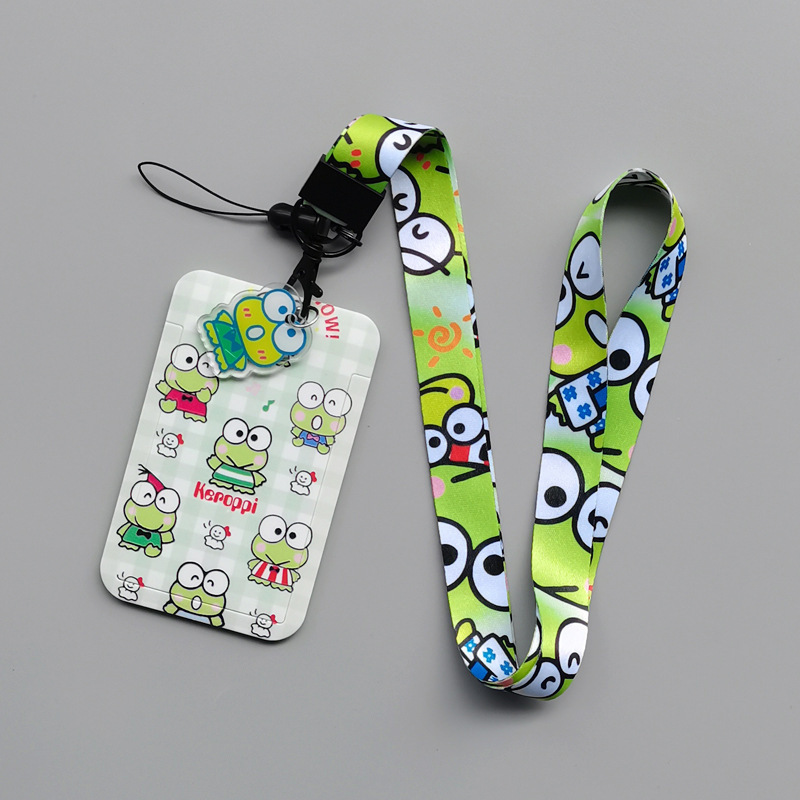 Anti-Lost Lovely Cartoon Keroppi Student ID Card Holder Custom Lanyards Campus Plastic Card Cover Worker USB Pendant Card Cover Image 2