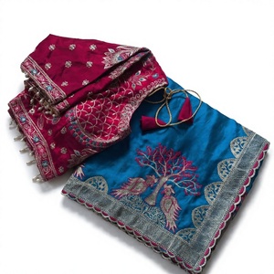 Sari PRYOSHA EXPORT Naranja y Rosa de Doble Tono, Corte Regular, Diseño a Mano, Largo Regular, Borde Zari, Secado Rápido, Estampado Digital, Invierno - Product Image 4
