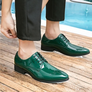 Men's British Comfortable Style Brogue Dress Shoes Closed <b>Toe</b> Black Green Lace-Up Casual Spring Summer PU Height Increasing <b>Flat</b> - Product Image 3