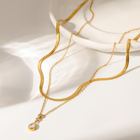 Collar Novirassine de Acero Inoxidable con Baño de Oro de 18K, Cadena de Espiga, Diseño de Lágrima, Delicado, para Uso Diario, Regalo para Mujer