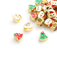 Manik-manik Santa Claus dan Pohon Natal Berlapis Emas, Bahan Zinc Alloy, Lubang Besar, untuk Kerajinan Hadiah Natal
