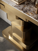Table Console Design Unique pour Entrée de Villa, Structure en Acier Inoxydable et Plateau en Marbre Blanc