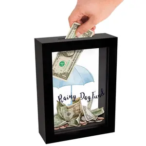 High quality wholesale coin money bank Fund wooden shadow box picture photo Frame For Home Decor