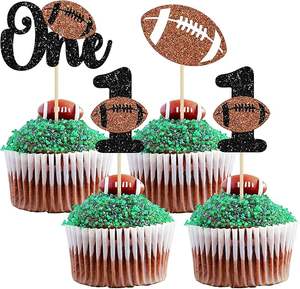 Décorations de cupcakes pour le 1er anniversaire sur le thème du rugby, piques à cupcakes scintillantes pour le premier anniversaire, thème sportif, fête prénatale, fête d'enfants, gâteau - Product Image 6