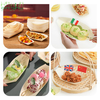 Assiettes bateau en peuplier pour apéritifs 5,5 pouces – Petites barquettes jetables en bois en forme de feuille pour sushis, plats et contenants alimentaires