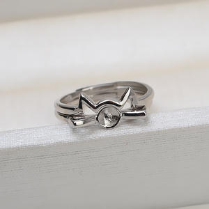 Anillo Abierto de Plata S925 con Orejas de Gato, Juego de 2 Piezas, 6-7 Perlas, Soporte Hueco, Accesorios, Anillos de Moda con Forma de Oreja de Gato al Vapor - Product Image 2