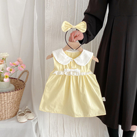 Robe d'été 2026 pour bébé, robe sans manches imprimée style princesse avec nœud et fleurs, jaune, pour sœurs de 2 à 6 ans