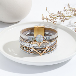 Wrap <b>Bracelets</b> Women's PU <b>Leather</b> Heart Shape Gold Plated Bohemia Style Fashion String <b>Bracelets</b> Gift Jewelry - Product Image 2