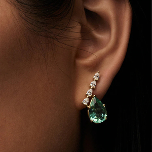 CANNER S925 Argent Sterling Simple Goutte d'eau en forme de poire Zircon Vert Sertissage à griffes Grand Pendentif Perle Boucles d'oreilles - Product Image 5