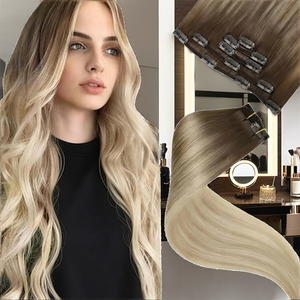 Extensiones de Cabello Humano Remy Virgen Liso Sedoso Ondulado Indio con Clip, Doble Trama, Rubio Mixto, Venta al por Mayor Directo de Fábrica - Product Image 2