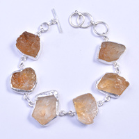 Bracelet en argent sterling 925 avec pierres précieuses, quartz rose naturel brut, grossiste en bijoux faits à la main
