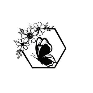 Décoration murale en forme de papillon hexagonal en métal, décoration murale en fer forgé noir, créative et best-seller - Product Image 1
