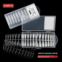 240 Uñas Postizas Largas Cuadradas Transparentes de ABS con Pegamento para Extensión de Uñas