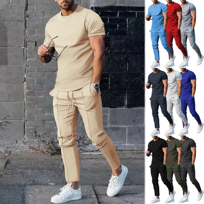 2023 Homens Verão em branco Camisa de manga curta T de duas peças Set Casual Moda Poliéster Set