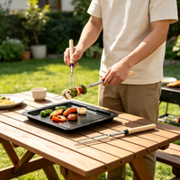 Fourchettes de barbecue extensibles, fourchettes en bois, fourchettes extensibles pour feu de camp, bâtons pour griller les guimauves, accessoires de barbecue