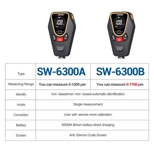 SNDWAY SW-6300A 측정 가능한 0-1200 Um 페인트 두께 측정기 자동차용 휴대용 코팅 두께 게이지 - Product Image 3