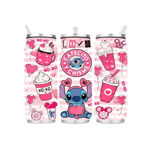 Custom Logo Cartoon Anime Stitch 12oz 17oz DIY Soda Cola Can Shape Tumbler Vacuum Water Bottle With Flip lid and straw