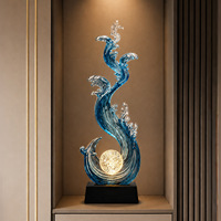 Lampadaire LED moderne en résine bleue, sculpture artistique, éclairage décoratif pour hall d'entrée, ornement porte-bonheur artisanal thème vent et eau