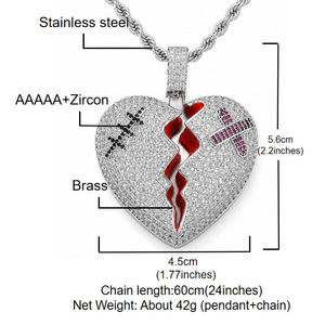 Collar con Colgante de Corazón Roto para Hombre, de Latón con Incrustaciones de Circonita Cúbica, Amuleto de Corazón Frágil, Joyería Creativa de Hip Hop para Raperos - Product Image 2