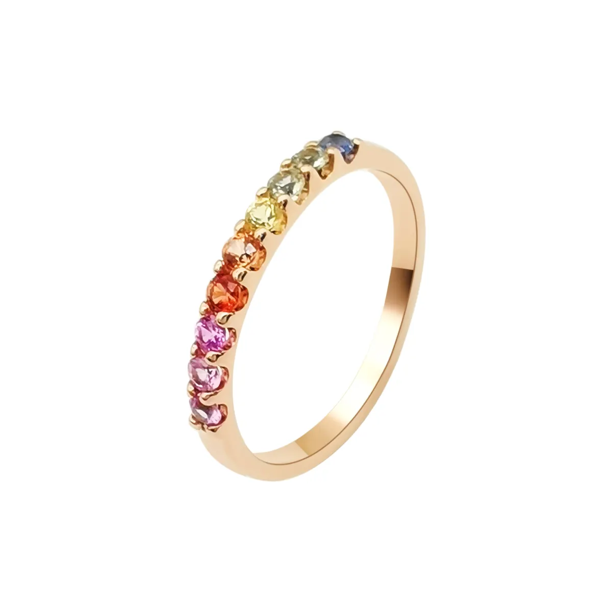 Hot Sale 14K Real Gold Rainbow Ring Gemstone Fashion Gradual Color Natural Sapphire 14 Karat Gold Rings