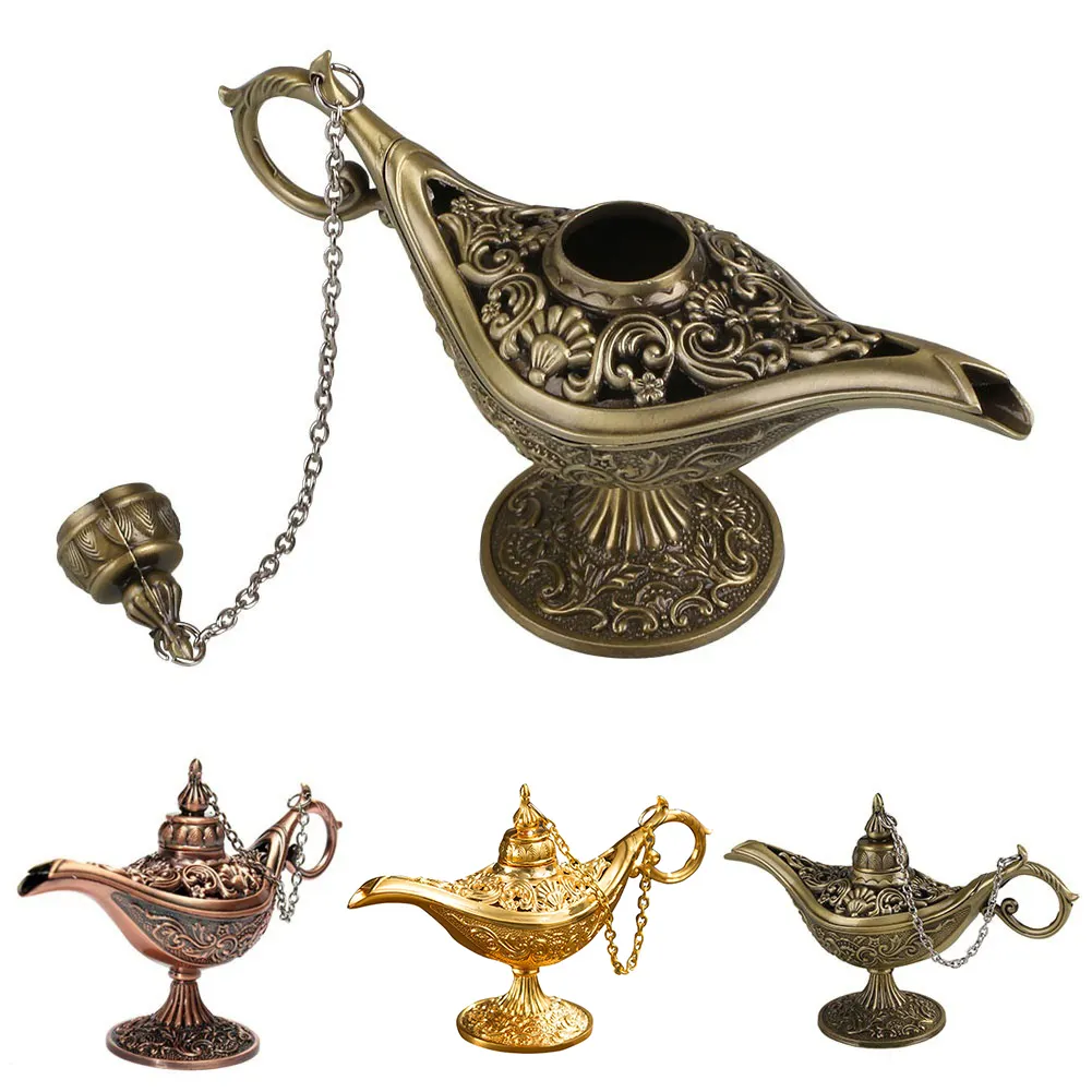 Vintage Retro Home Decoration Accessories 1PC Aladdin Lamp Traditional Hollow Out Wishing Lamp Tea Pot incense burner