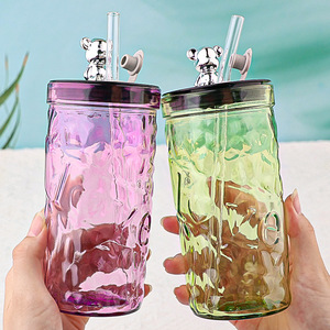 Vaso de Agua de Vidrio de Lujo con Tapa y Pajita, Diseño de Diamante Transparente de Alta Gama, Taza para Beber en el Hogar - Product Image 3