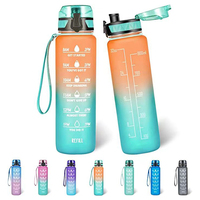 Bouteille d'eau en plastique réutilisable de 1000 ml pour enfants, qualité alimentaire, avec paille, portable, anti-fuite, marqueurs de temps, résistante à l'eau bouillante, idéale pour l'école
