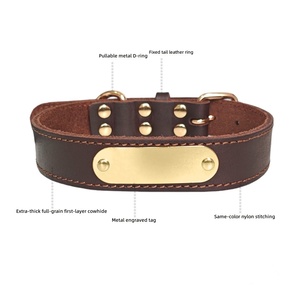 Adjustable Genuine Leather Cowhide Dog Collar with Personalized Engraved Logo Name & ID <b>Tag</b> Alloy Pin Buckle for Pets - Product Image 2