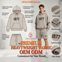 Set Hoodie Katun Tebal Custom Cenloong untuk Pria, Model Oversize, 100% Katun, Termasuk Celana Pendek, Label Pribadi