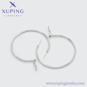 T000845457 Xuping Jewelry joyería de moda pendientes de aro simple giratorio platino plateado color pendientes de acero inoxidable - Product Image 5