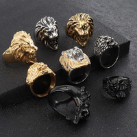Offre Spéciale 316L acier inoxydable 18K or PVD couleur Europe amérique Canada mode hommes bague argent tête de lion à la mode hanche mariages