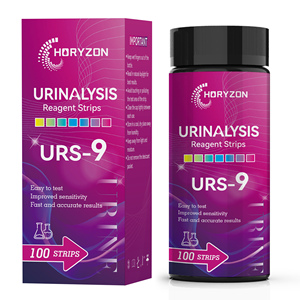 Bandelettes de test urinaire HORYZON URS-9 9-en-1, réactif d'analyse urinaire manuel, certification CE/ISO, leucocytes, nitrites, 100 bandelettes/flacon - Product Image 1