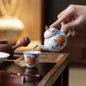 Guanlan Hand Painted Peony Ceramic Teapot Porcelain Round With Lid Kung Fu <b>Tea</b> <b>Set</b> For Women - Product Image 2