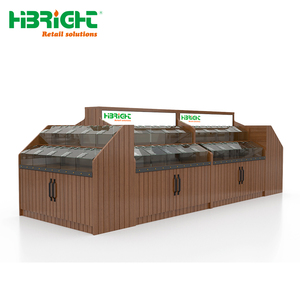 Estante de exhibición de alimentos a granel de madera para supermercado, mostrador de dulces con estantes tipo isla, contenedores de acrílico y gabinete de almacenamiento - Product Image 1