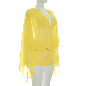Ensemble d'été pour femmes Viviblook D26ST103, haut en mousseline de soie à col en V profond, manches longues évasées, short à lacets, ensemble 3 pièces pour femmes - Product Image 4
