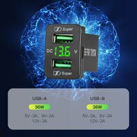 Chargeur de voiture double USB 12V/24V 36W+36W, prise de charge rapide avec affichage numérique de la tension, prise d'alimentation USB pour voiture Toyota