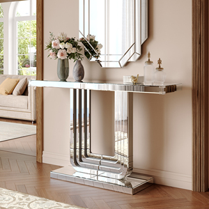 Mirrored Console Table Silver <b>U</b> Base 47 Inch Entryway Table for <b>Living</b> Room Hallway Foyer - Product Image 2