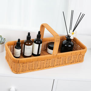 ตะกร้าหวายเทียมสานลายดอกไม้สีน้ำตาลทรงสี่เหลี่ยมผืนผ้า ตะกร้าเก็บของทำมือสำหรับใช้ในครัว ใส่ผลไม้ ผัก หรือใช้สำหรับปิกนิก - Product Image 4