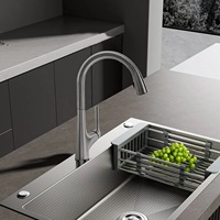 Robinet de cuisine extractible chaud/froid pour le commerce transfrontalier, finition gris anthracite, télescopique chromé