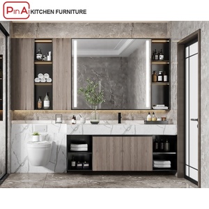 PINAI MDF waterproof modern mirror sink vanity bathroom cabinet