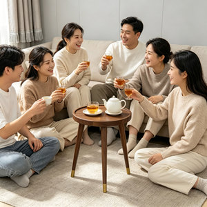 Table basse ronde moderne en bois massif avec pieds dorés – Écologique, durable et facile à nettoyer <span class=keywords><strong>pour</strong></span> le salon - Product Image 4