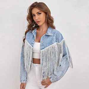 Chaquetas Vaqueras para Mujer con Flecos, Chaqueta Larga con Borlas, Estilo Casual Holgado, Ropa de Calle, Chaqueta Corta para Mujer, Primavera, Rainbowwaves - Product Image 3