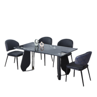 Ensemble de salle à manger moderne avec chaises en tissus variés, table à manger durable avec plateau en marbre pour meubles d'appartement