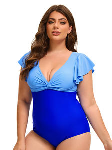 Elegante traje de baño de Fitness para mujer europea americana patrón sólido ropa de playa de una pieza Sexy corte trasero de talla grande transpirable - Product Image 4