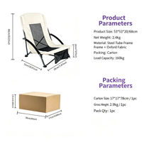 Chaise de camping pliante légère à dossier haut en maille, siège bas, en tissu Oxford, portable, pour extérieur et plage