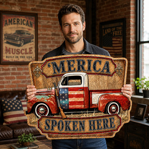 Targa in Latta Vintage con Scritta 'Pickup Truck Spoken Here', Decorazione Rustica Patriottica per Garage e Officina, Insegna in Metallo Personalizzata OEM - Product Image 3
