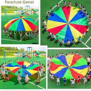 Parachute de jeu arc-en-ciel de haute qualité pour diverses occasions, 10 pieds, avec poignée, pour enfants - Product Image 6