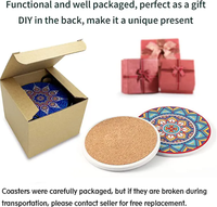 Sous-verres et tapis de boisson vierges pour sublimation, écologiques, vintage, en liège et céramique, avec motif mandala style marocain et pierre naturelle
