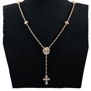 Collier chaîne à billes en moissanite plaqué or jaune 18 carats avec pendentif croix, bijoux unisexes personnalisés style hip-hop - Product Image 2